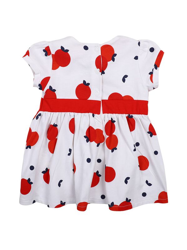 Girls White & Red Short Sleeve Knitted Dress image number 1